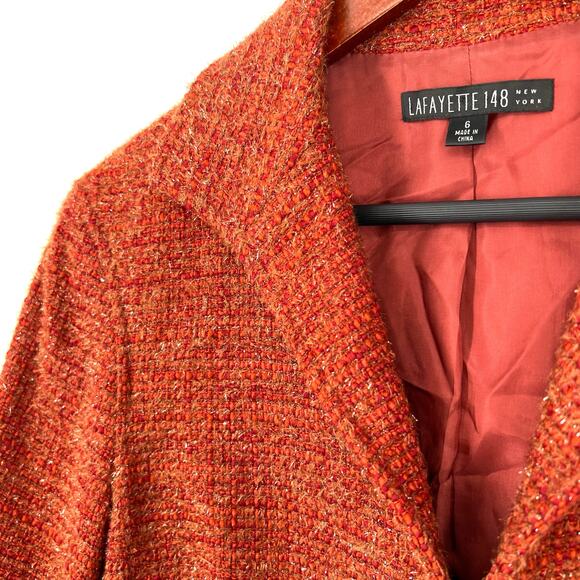 Lafayette 148 Womens 6 Wool Blend Super Sparkly Burnt Orange Blazer Jacket Top - Picture 3 of 10